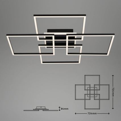 Brilo - Dæmpbar LED-loftlampe FRAME LED/50W/230V 2700-6500K 72,4x72,4cm sort Wi-Fi Tuya + fjernbetjening