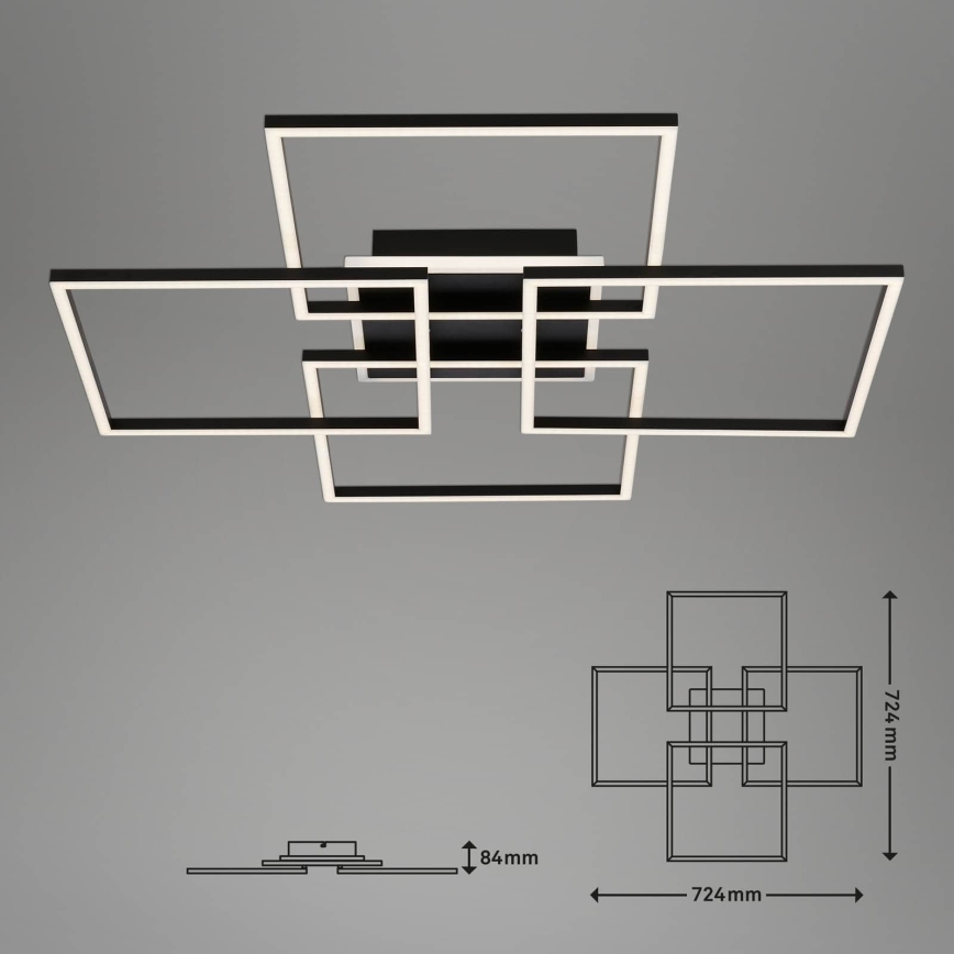 Brilo - Dæmpbar LED-loftlampe FRAME LED/50W/230V 2700-6500K 72,4x72,4cm sort Wi-Fi Tuya + fjernbetjening