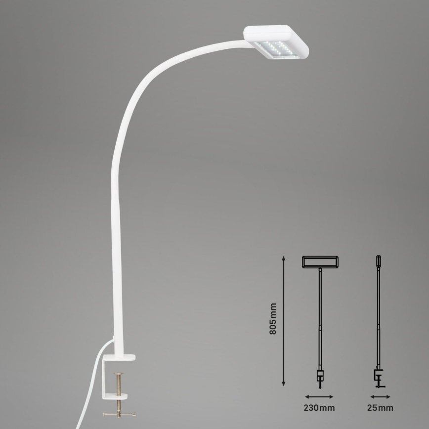 Brilo - LED Fleksibel bordlampe med klemme TRASNA LED/7,5W/230V hvid
