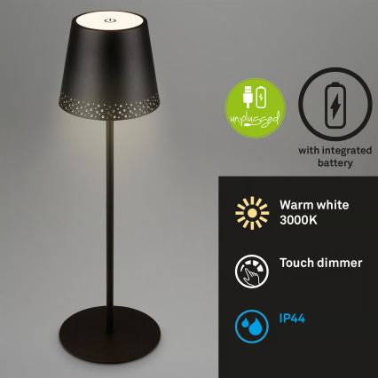 Brilo - LED dæmpbar genopladelig berøringsbetjent udendørs bordlampe KIKI LED/2,6W/5V IP44 2600 mAh sort