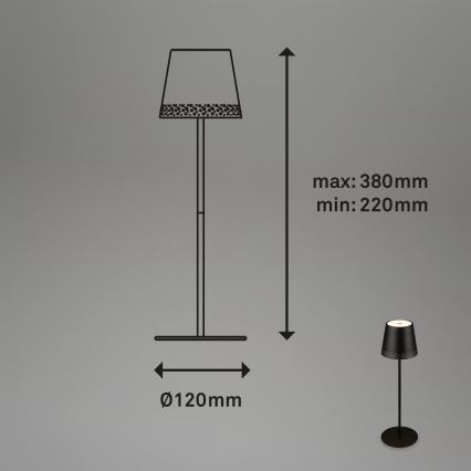 Brilo - LED dæmpbar genopladelig berøringsbetjent udendørs bordlampe KIKI LED/2,6W/5V IP44 2600 mAh sort