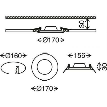 Brilo - LED indbygningslampe til badeværelse FLAT LED/12W/230V IP44 mat krom