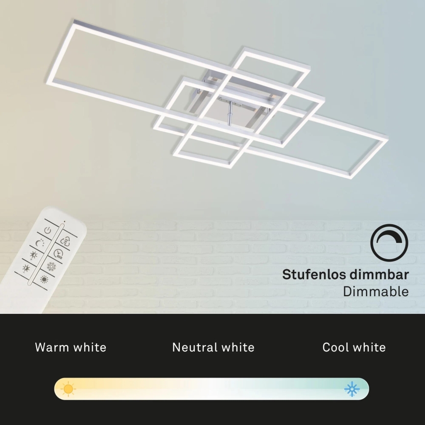 Brilo - LED loftlampe dæmpbar FRAME LED/51W/230V 2700-5000K mat krom + fjernbetjening
