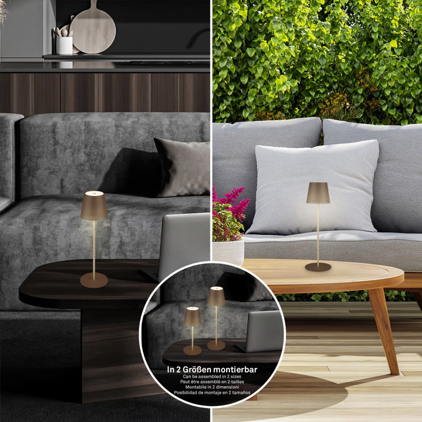 Brilo - LED dæmpbar genopladelig berøringsstyret udendørs bordlampe KIKI LED/2,6W/5V IP44 2600 mAh brun