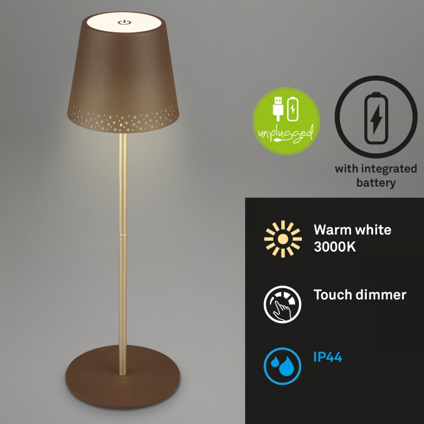 Brilo - LED dæmpbar genopladelig berøringsstyret udendørs bordlampe KIKI LED/2,6W/5V IP44 2600 mAh brun