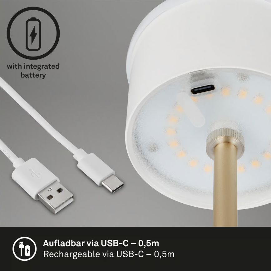 Brilo - LED dæmpbar genopladelig berøringsstyret udendørs bordlampe KIKI LED/2,6W/5V IP44 2600 mAh brun