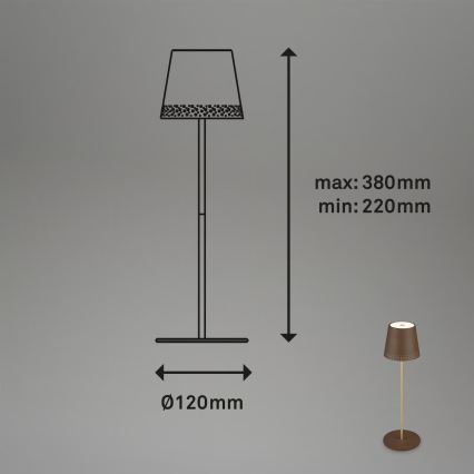 Brilo - LED dæmpbar genopladelig berøringsstyret udendørs bordlampe KIKI LED/2,6W/5V IP44 2600 mAh brun
