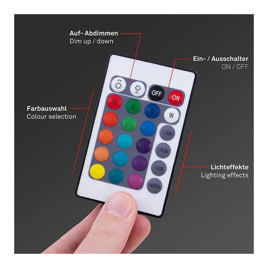 Brilo - LED strip m. RGBW-farver dæmpbar 6,5 m LED/22W/230V + fjernbetjening