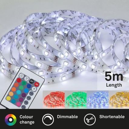 Brilo - LED strip m. RGBW-farver dæmpbar 6,5 m LED/22W/230V + fjernbetjening