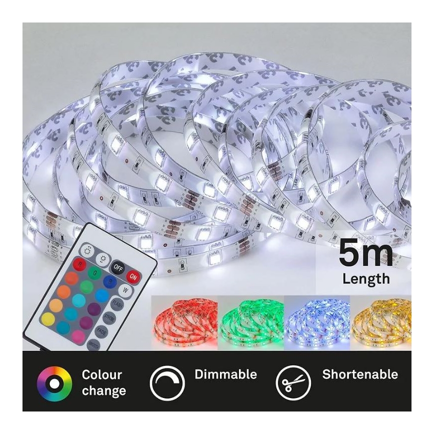 Brilo - LED strip m. RGBW-farver dæmpbar 6,5 m LED/22W/230V + fjernbetjening