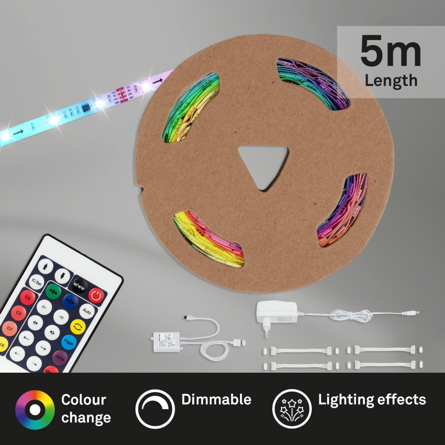 Brilo - LED strip m. RGBW-farver dæmpbar 6,5 m LED/24W/230V + fjernbetjening