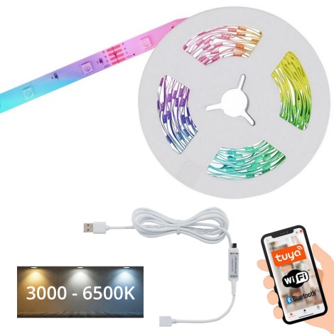 Brilo - LED strip m. RGBW-farver dæmpbar MUSIC 6,6 m LED/7,5W/USB Wi-Fi Tuya