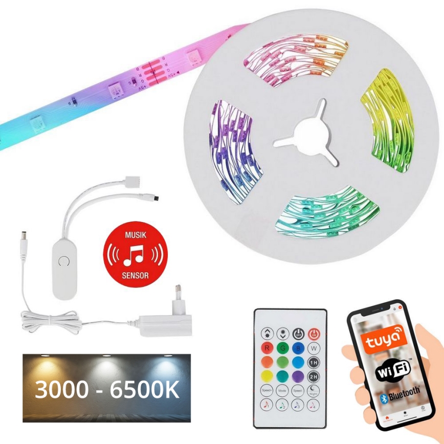 Brilo - LED strip m. RGBW-farver dæmpbar MUSIC 6,65m LED/18W/230V Wi-Fi Tuya + fjernbetjening