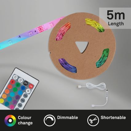 Brilo - LED strip med RGB-farver dæmpbar 6,6 m LED/6W/USB + fjernbetjening