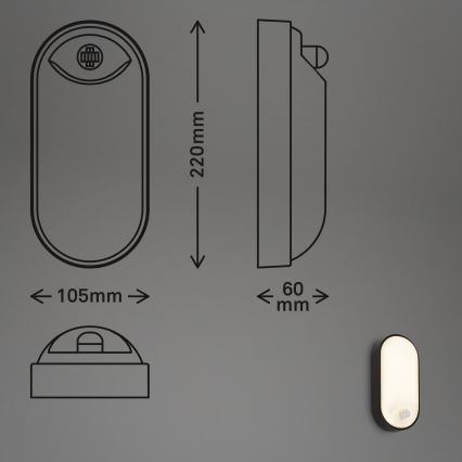Brilo - LED udendørs væglampe med bevægelses- og skumringssensor RUCH LED/12W/230V IP65 sort