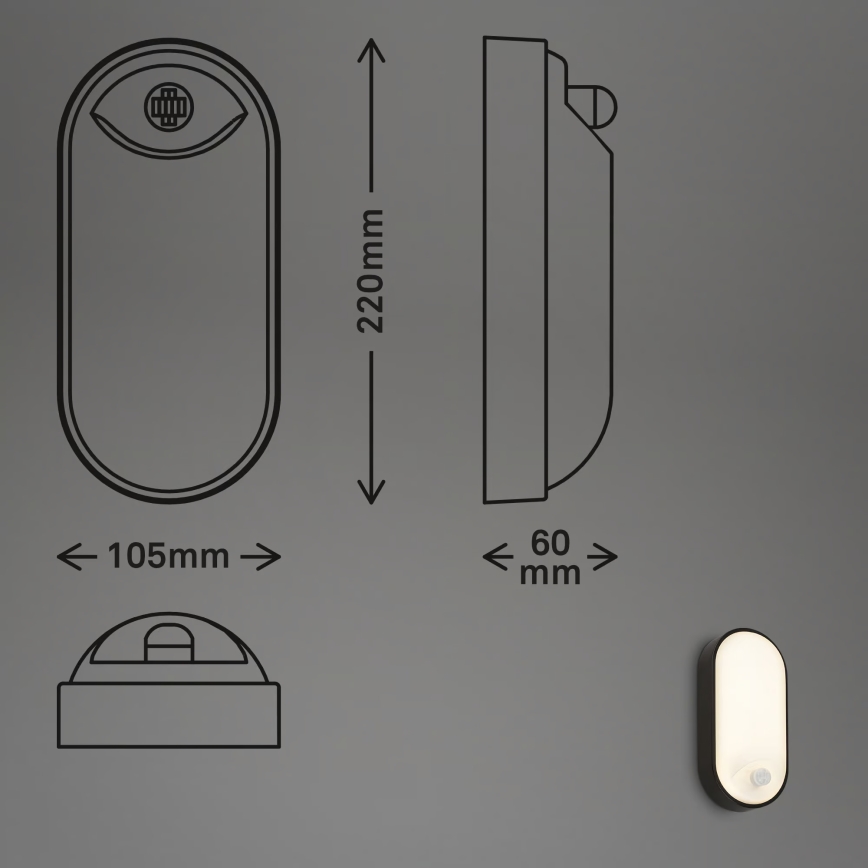 Brilo - LED udendørs væglampe med bevægelses- og skumringssensor RUCH LED/12W/230V IP65 sort