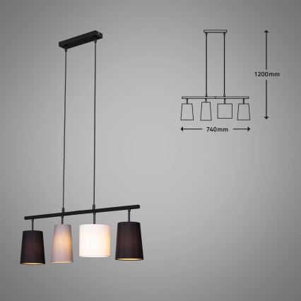 Brilo - Pendel på wire 4xE27/40W/230V sort/grå/hvid