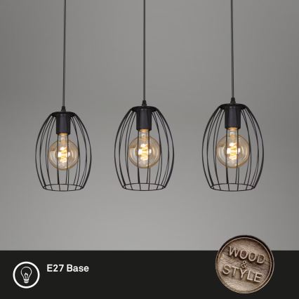 Brilo - Pendel WAKTU 3xE27/60W/230V gummitræ