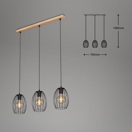 Brilo - Pendel WAKTU 3xE27/60W/230V gummitræ