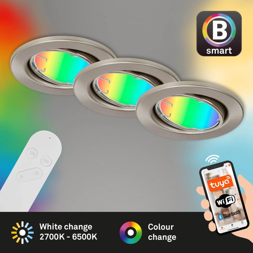 Brilo - SÆT 3x LED RGBW Badeværelseslampe dæmpbar 1xGU10/4,9W/230V 2700-6500K Wi-Fi Tuya IP23 + fjernbetjening