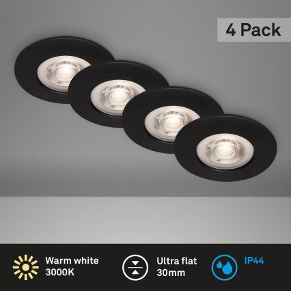 Brilo - SÆT 4x LED indbygningslampe til badeværelse LED/4,9W/230V IP44 sort