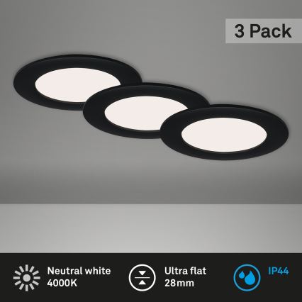 Brilo - Sæt 3x LED-indbygningsspots til badeværelse FLAT LED/6W/230V IP44, sort