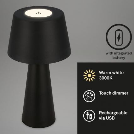 Brilo - Udendørs LED bordlampe dæmpbar og genpopladelig LED/3,5W/5V IP44 sort