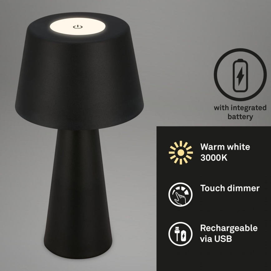 Brilo - Udendørs LED bordlampe dæmpbar og genpopladelig LED/3,5W/5V IP44 sort