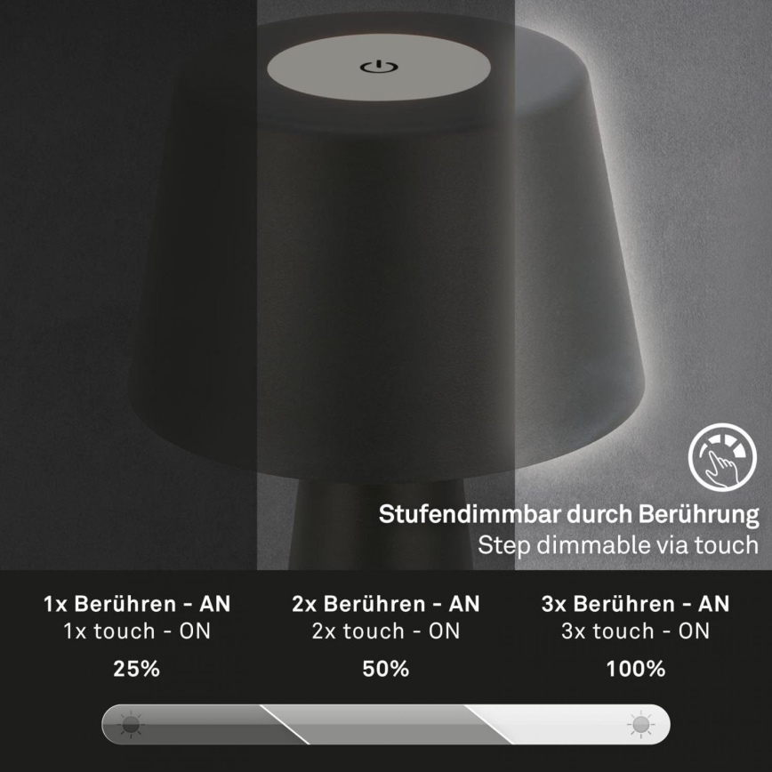 Brilo - Udendørs LED bordlampe dæmpbar og genpopladelig LED/3,5W/5V IP44 sort