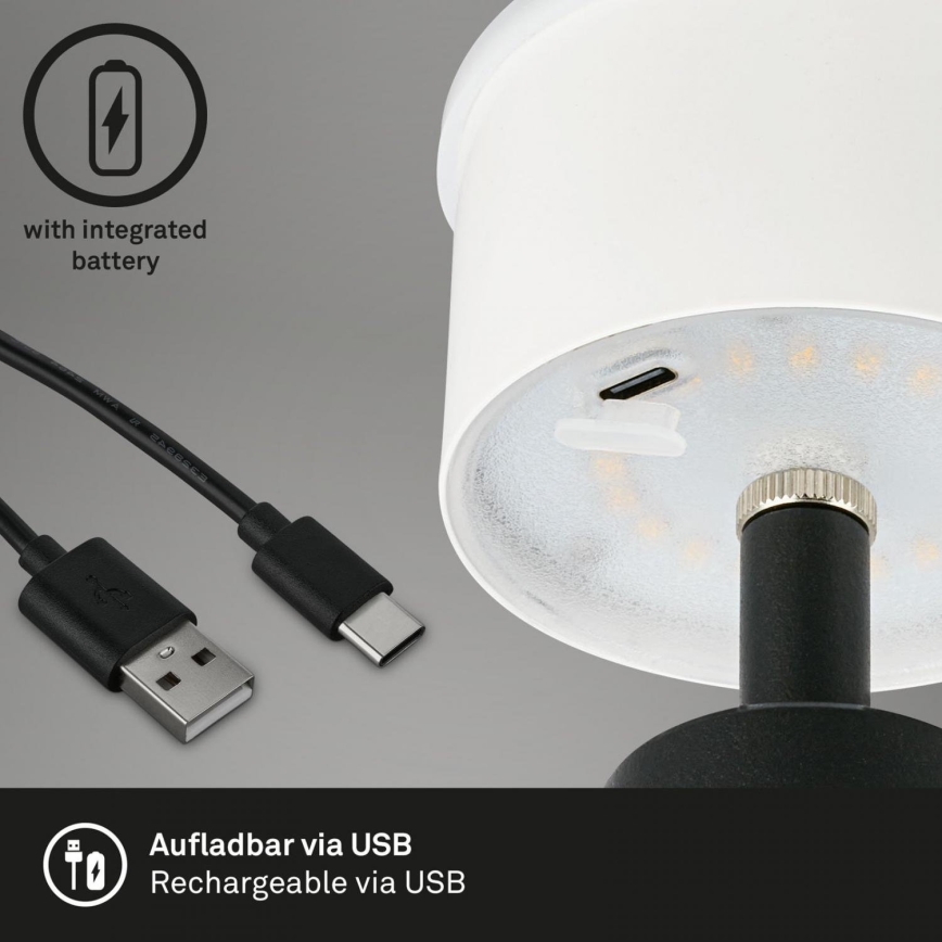 Brilo - Udendørs LED bordlampe dæmpbar og genpopladelig LED/3,5W/5V IP44 sort