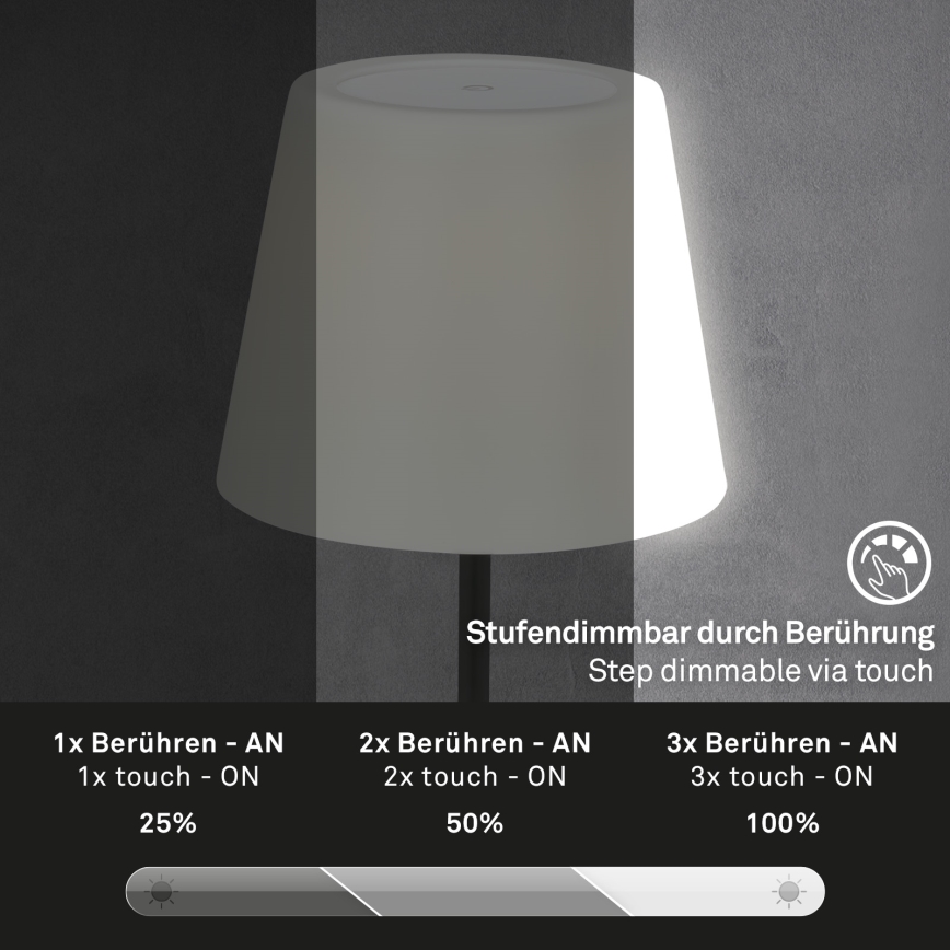 Brilo - Udendørs LED lampe dæmpbar og genopladelig LED/3W/5V IP44 2000 mAh