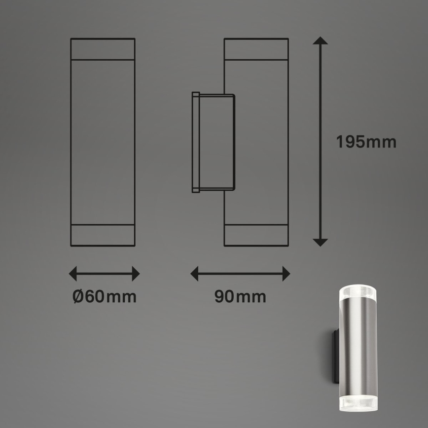 Brilo - Udendørs LED væglampe 2xGU10/4,7W/230V IP44 4000K mat krom