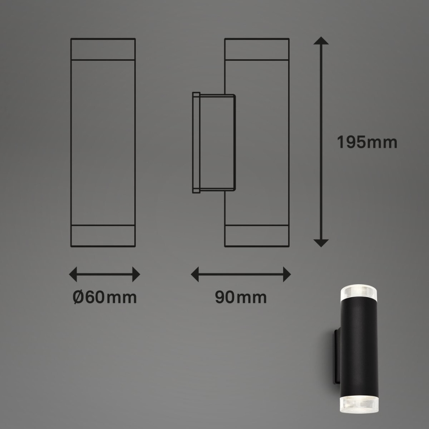 Brilo - Udendørs LED væglampe 2xGU10/4,7W/230V IP44 4000K sort
