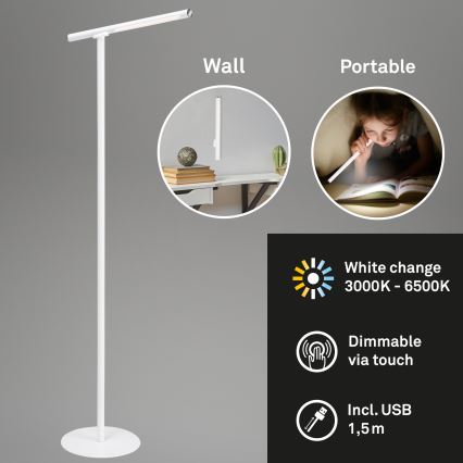 Briloner 1384-016 - LED gulvlampe touch-funktion dæmpbar 2-i-1 EVERYWHERE LED/2,3W/5V 2000 mAh