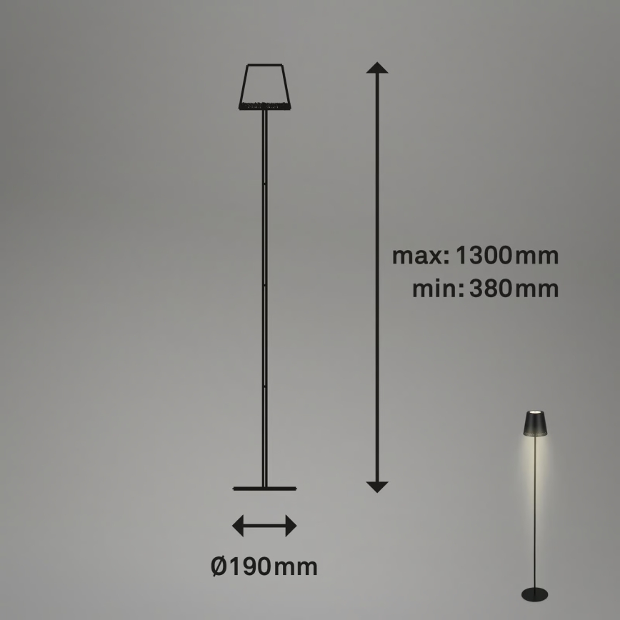 Briloner 1438015 - Dæmpbar LED-gulvlampe KIKI LED/4,3W/5V IP44 2600 mAh sort