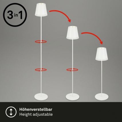 Briloner 1438016 - LED gulvlampe touch-funktion dæmpbar 3-i-1 LED/3,5W/5V IP44 3000K 38-130 cm hvid