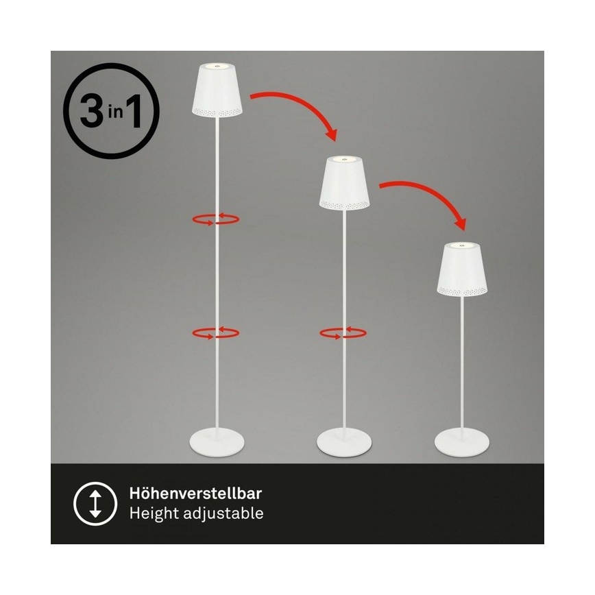 Briloner 1438016 - LED gulvlampe touch-funktion dæmpbar 3-i-1 LED/3,5W/5V IP44 3000K 38-130 cm hvid