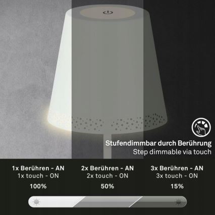 Briloner 1438016 - LED gulvlampe touch-funktion dæmpbar 3-i-1 LED/3,5W/5V IP44 3000K 38-130 cm hvid