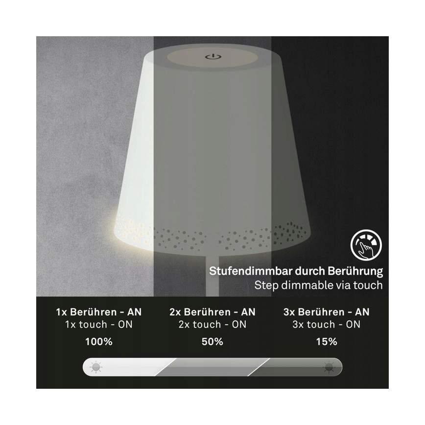 Briloner 1438016 - LED gulvlampe touch-funktion dæmpbar 3-i-1 LED/3,5W/5V IP44 3000K 38-130 cm hvid