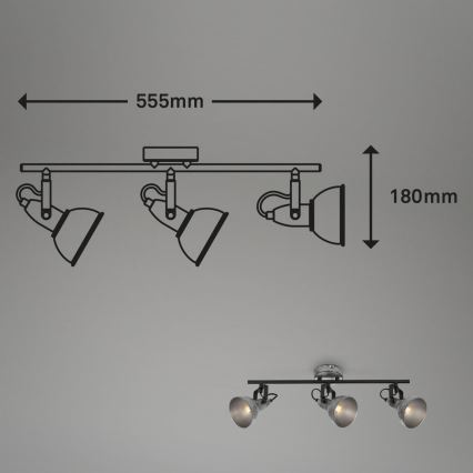 Briloner 2049-034 - Spotlampe RETRO 3xE14/40W/230V grå