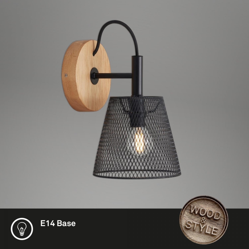 Briloner 2077-015 - Væglampe WOOD & STYLE 1xE14/25W/230V gummitræ