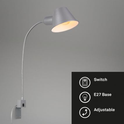 Briloner 2079-014 - Fleksibel væglampe 1xE27/10W/230V sølvfarvet