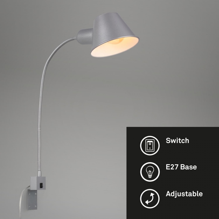 Briloner 2079-014 - Fleksibel væglampe 1xE27/10W/230V sølvfarvet