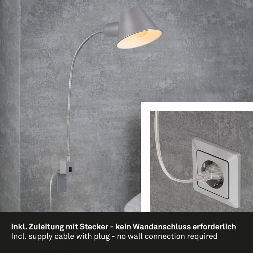 Briloner 2079-014 - Fleksibel væglampe 1xE27/10W/230V sølvfarvet