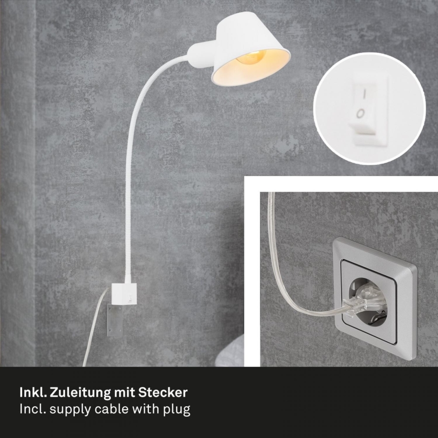 Briloner 2079-016 - Fleksibel væglampe 1xE27/10W/230V hvid