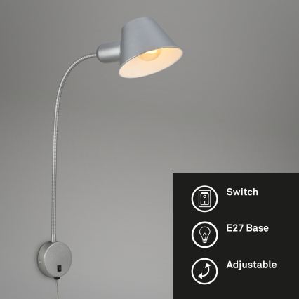 Briloner 2089-014 - Fleksibel væglampe BRELLO 1xE27/10W/230V mat krom