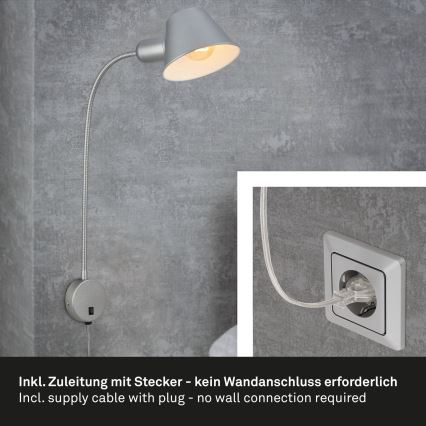 Briloner 2089-014 - Fleksibel væglampe BRELLO 1xE27/10W/230V mat krom