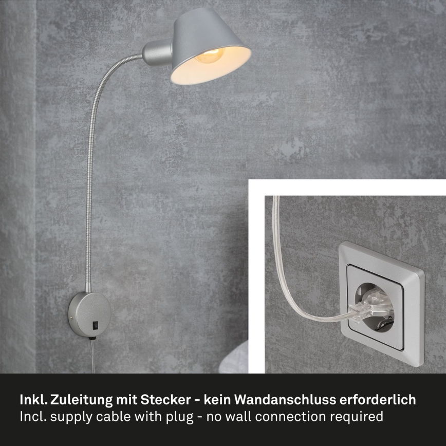 Briloner 2089-014 - Væglampe 1xE27/10W/230V i mat krom