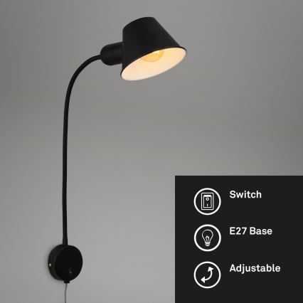 Briloner 2089-015 - Fleksibel væglampe BRELLO 1xE27/10W/230V sort
