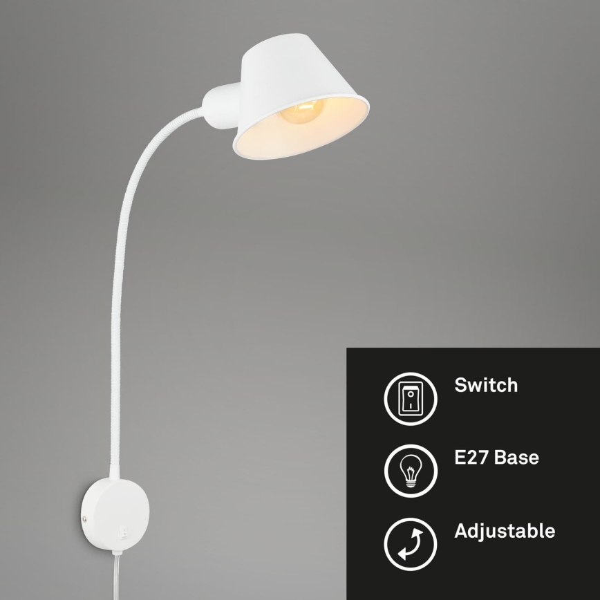 Briloner 2089-016 - Fleksibel væglampe BRELLO 1xE27/10W/230V hvid